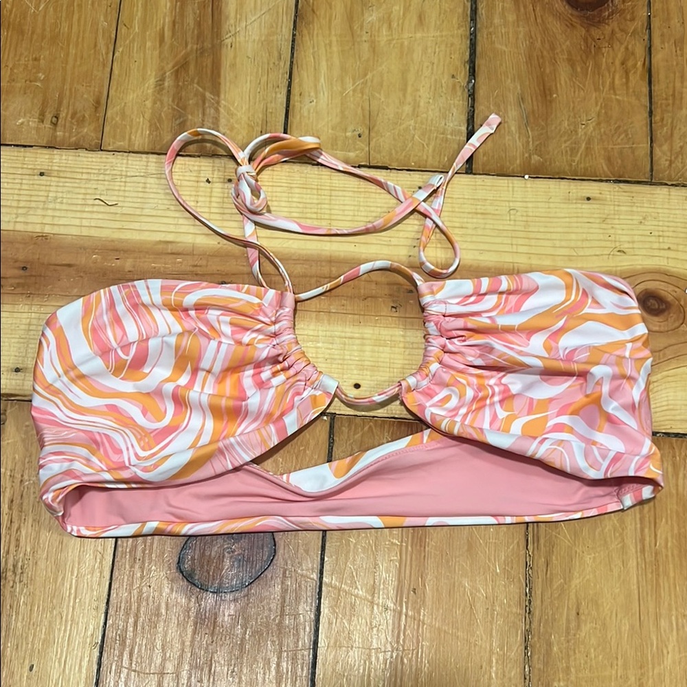H&M Pink and Orange Bandeau Bikini with Gold Ring